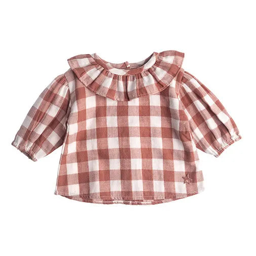 TOCOTO VINTAGE - Vichy Check Blouse Dark Pink (3M)