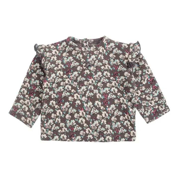 TOCOTO VINTAGE - Dark Grey Liberty Flowers Ruffle Shirt (3M)