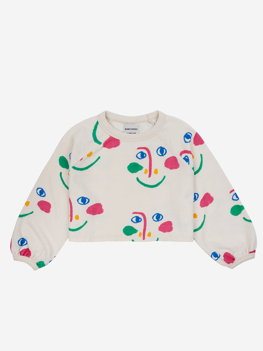 Smiling Mask All Over Cropped Sweatshirt