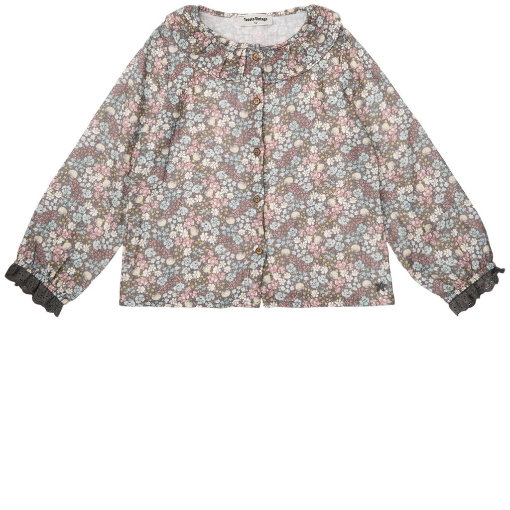 TOCOTO VINTAGE - Dark Grey Liberty Flowers Blouse (6Y)