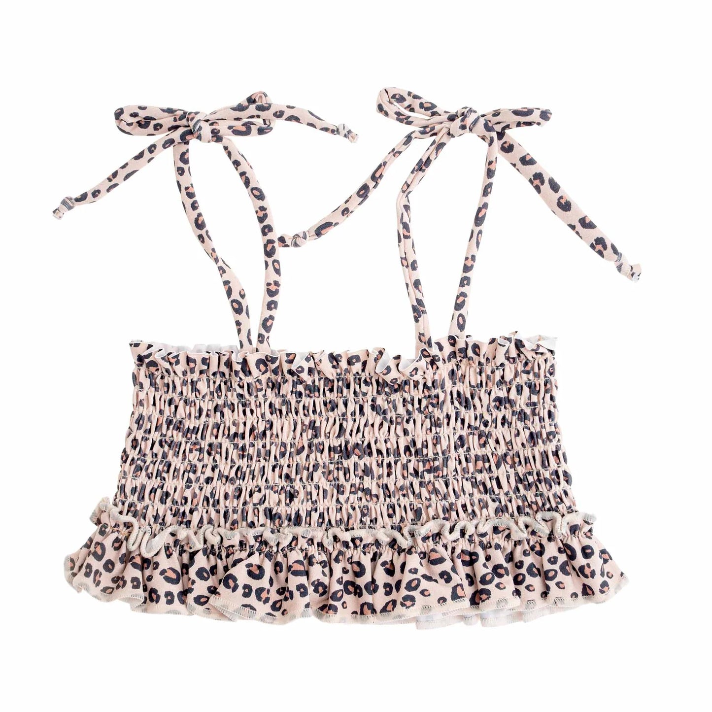 TOCOTO VINTAGE - Animal Print Ruched Swim Top