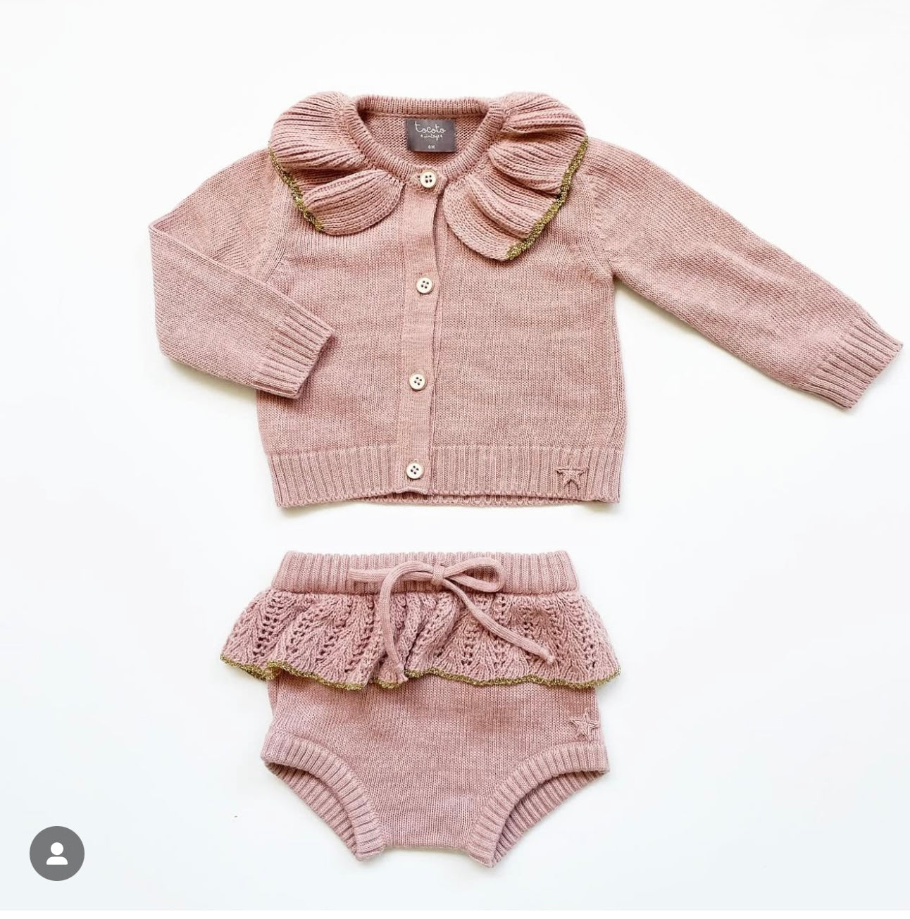 TOCOTO VINTAGE - Pink Knit w/ Gold Trim Cardigan and Bloomer (3M)