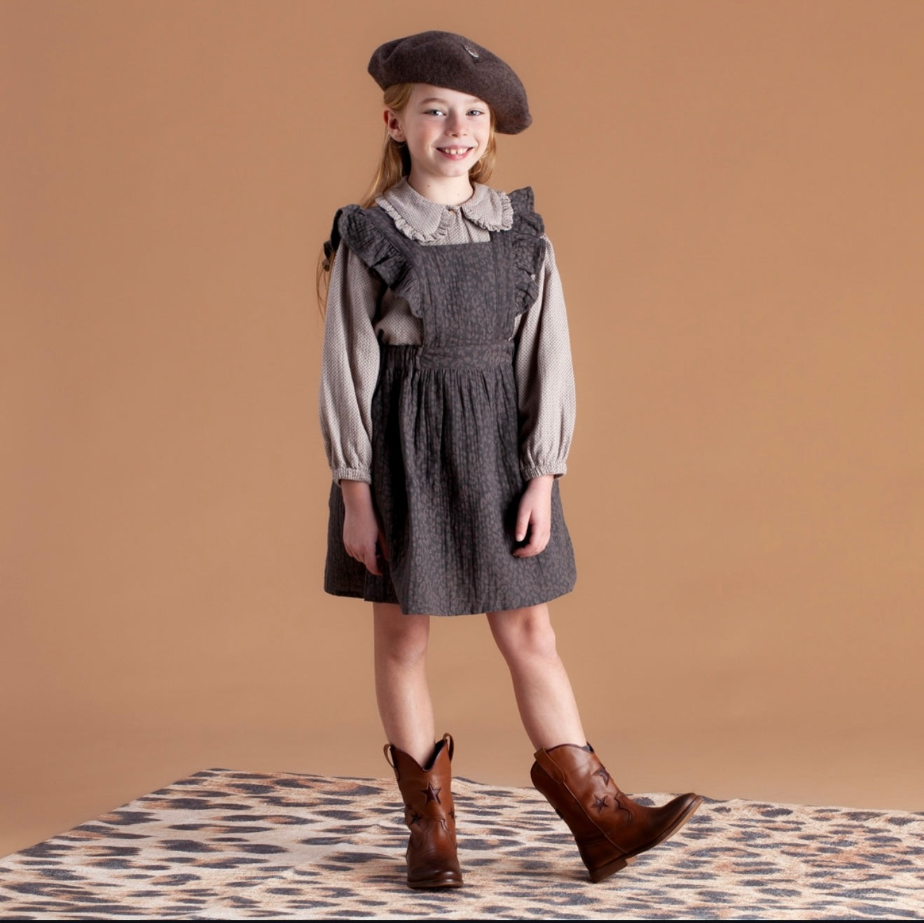 TOCOTO VINTAGE - Dark Animal Print Pinafore Dress (6Y)
