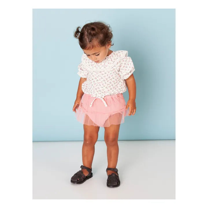 TOCOTO VINTAGE - Floral Blouse and Tulle Skirt Bloomer Set (3M)