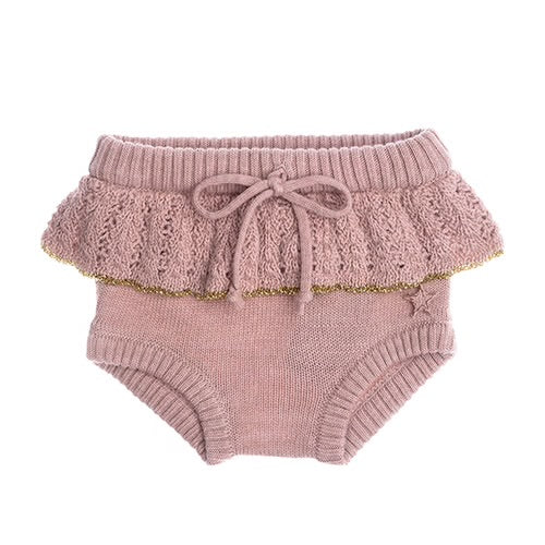 TOCOTO VINTAGE - Pink Knit w/ Gold Trim Cardigan and Bloomer (3M)