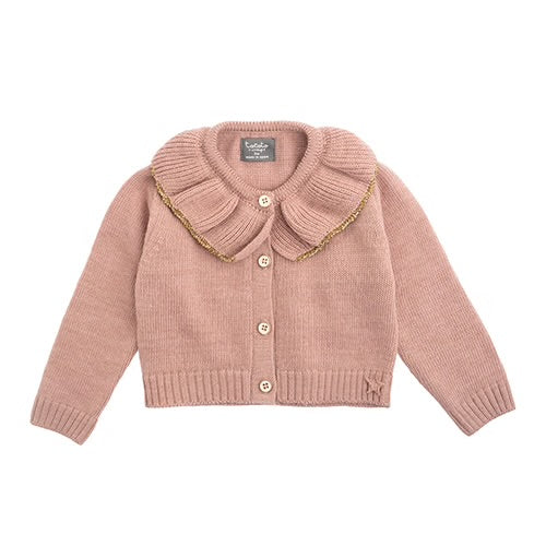 TOCOTO VINTAGE - Pink Knit w/ Gold Trim Cardigan and Bloomer (3M)