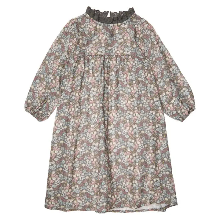 TOCOTO VINTAGE - Dark Grey Liberty Flowers Long Dress (6Y)