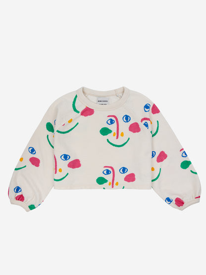 Smiling Mask All Over Cropped Sweatshirt
