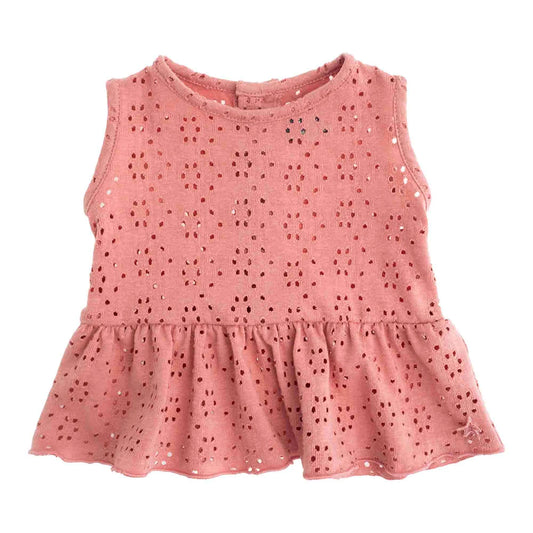 TOCOTO VINTAGE - Pink Pointelle Flounce Top w/ Pants (3M)