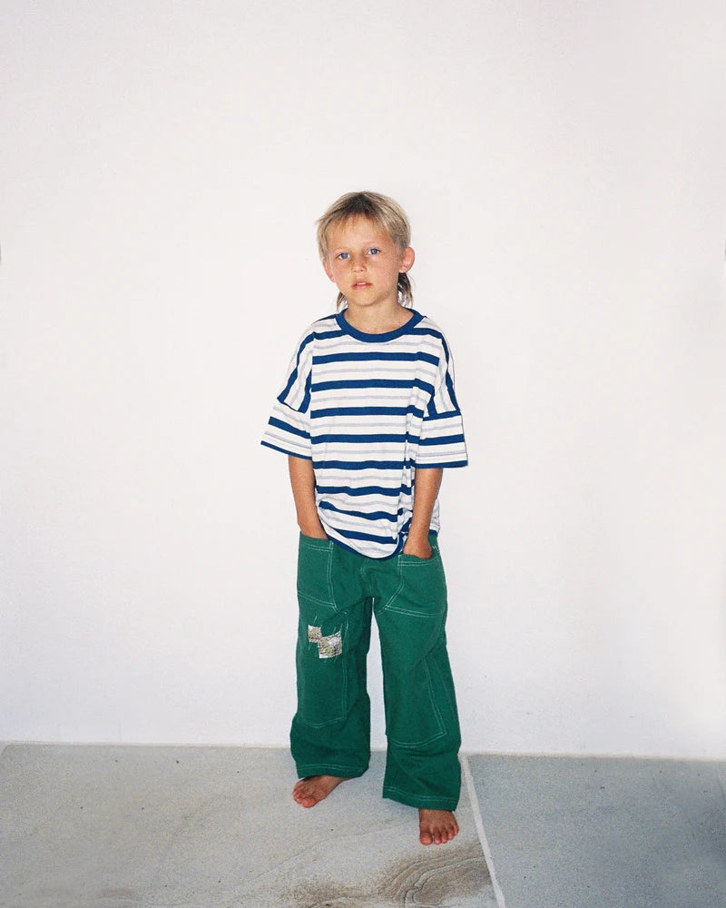Oversized Tee - Triple Blue Stripe
