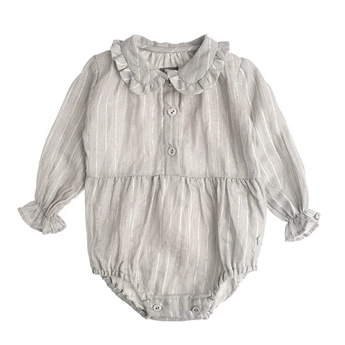 TOCOTO VINTAGE - Lurex Stripe Onesie Light Grey (3M)