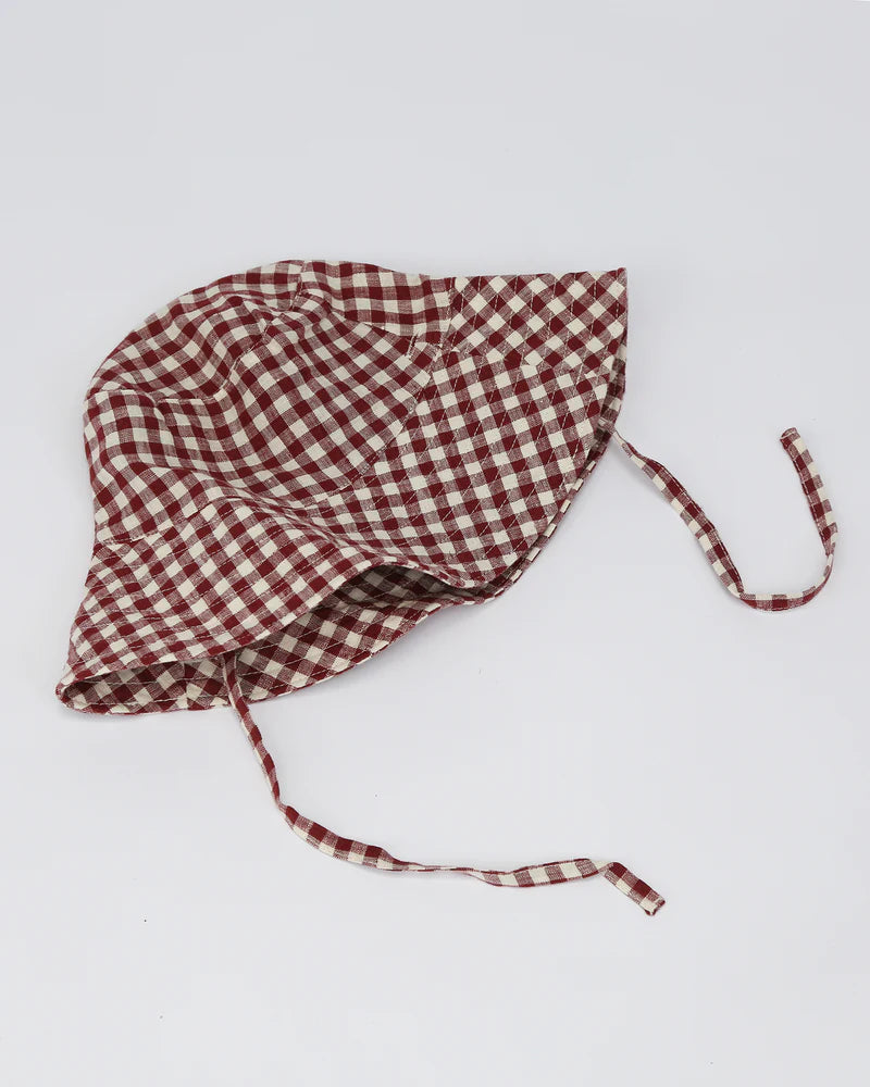 Baby Linen Sun Hat - Mulberry Gingham
