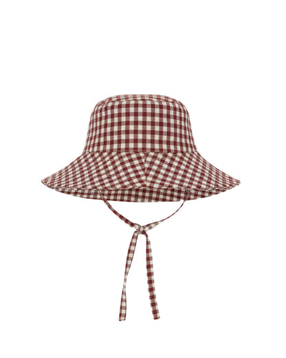 Baby Linen Sun Hat - Mulberry Gingham