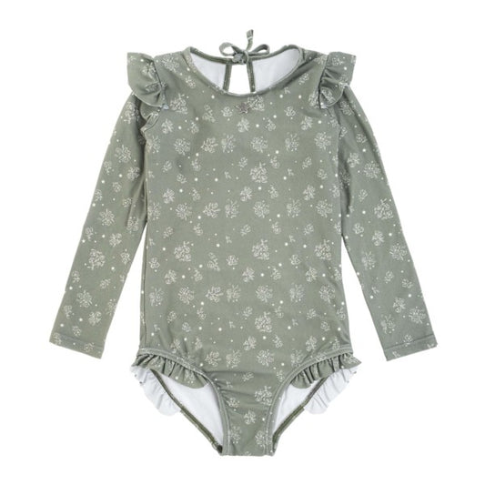 TOCOTO VINTAGE - Flower Green Long Sleeve Swimsuit  (6Y)