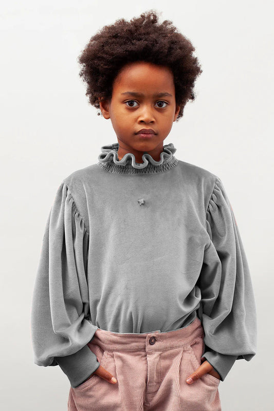 TOCOTO VINTAGE - Light Grey Velvet Blouse (6Y)