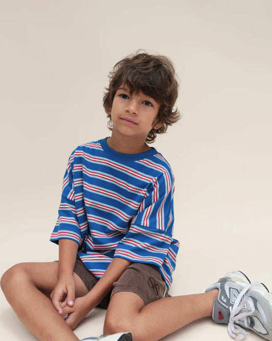 Oversized Tee - Blue Retro Stripe